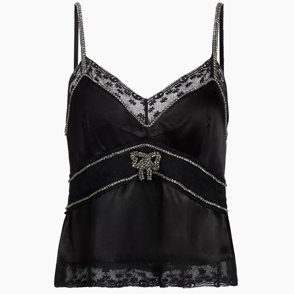 LoveShackFancy Laticia Embellished Satin Top